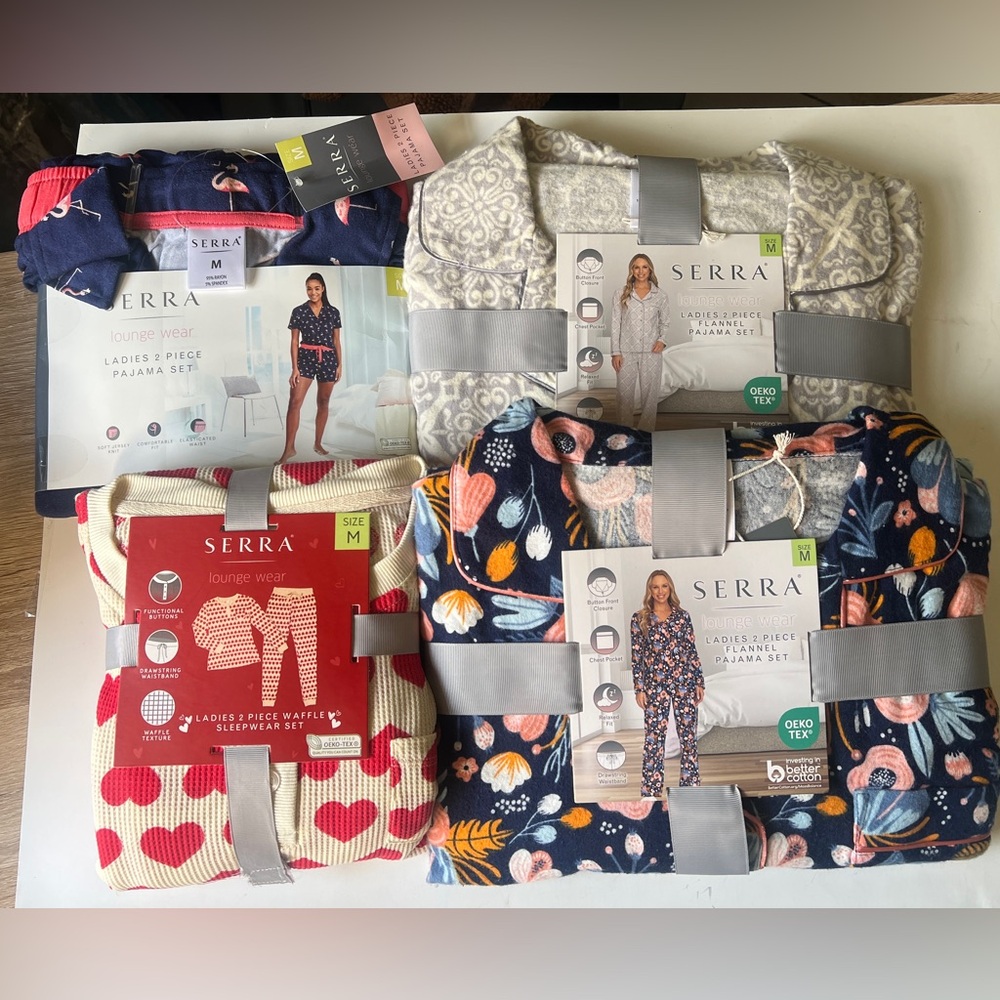 NEW 4 ALDI Serra Matching 2pc Loungewear LADIES COTTON FLANNEL PAJAMA SET BUNDLE